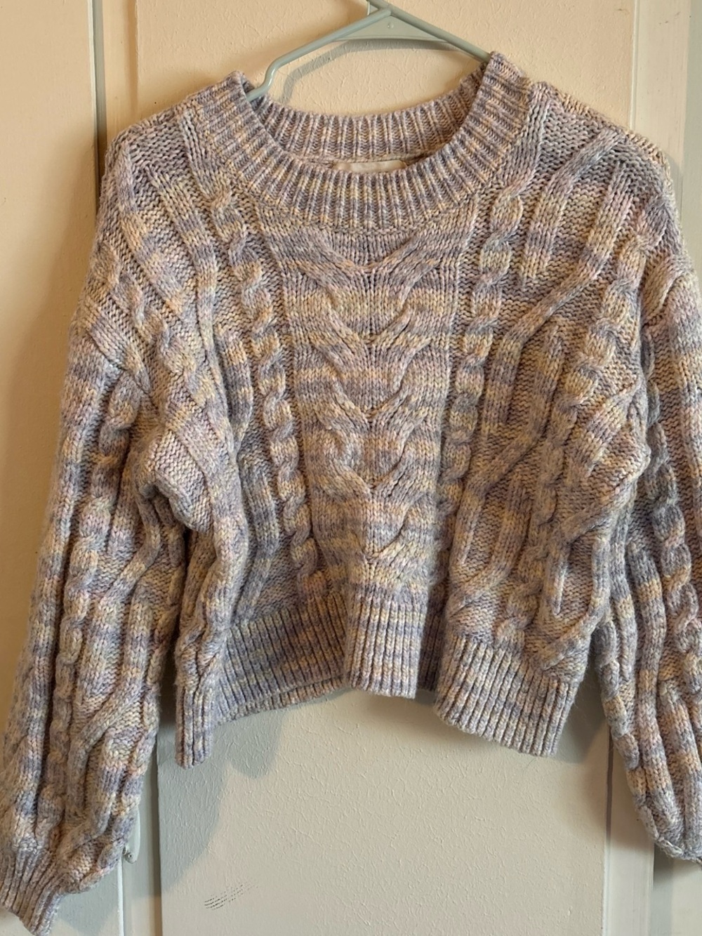 Cozy Cable Knit Crop Sweater - Heathered Multicolor